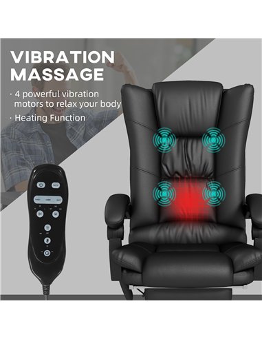 Vinsetto High Back Vibration Massage Office Chair, Heated Reclining PU Leather Computer Chair with 135° Reclining Back and Footr