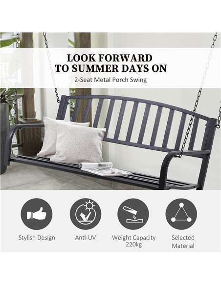 Outsunny Garden Swing Chair Patio Metal 2 Seater Swing Bench Porch Balcony Bench Loveseat Minimalist Style - Black - pic 12049 | FastDaddyshop