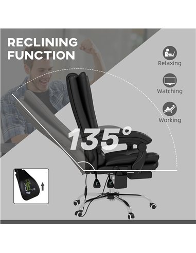 Vinsetto High Back Vibration Massage Office Chair, Heated Reclining PU Leather Computer Chair with 135° Reclining Back and Footr