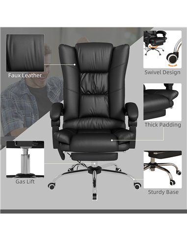 Vinsetto High Back Vibration Massage Office Chair, Heated Reclining PU Leather Computer Chair with 135° Reclining Back and Footr
