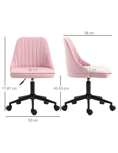 Vinsetto Velvet-Feel Armless Office Chair - Pink