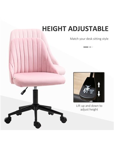Vinsetto Velvet-Feel Armless Office Chair - Pink