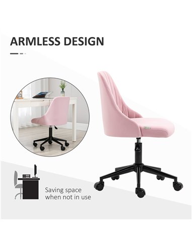 Vinsetto Velvet-Feel Armless Office Chair - Pink