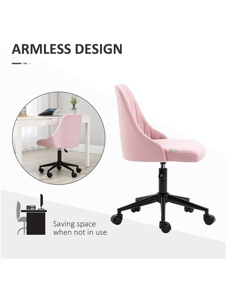 Vinsetto Velvet-Feel Armless Office Chair - Pink - pic 120499 | FastDaddyshop