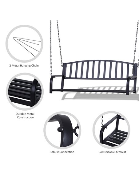 Outsunny Garden Swing Chair Patio Metal 2 Seater Swing Bench Porch Balcony Bench Loveseat Minimalist Style - Black - pic 12050 | FastDaddyshop