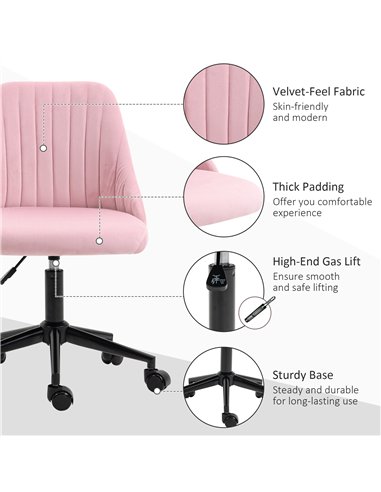 Vinsetto Velvet-Feel Armless Office Chair - Pink