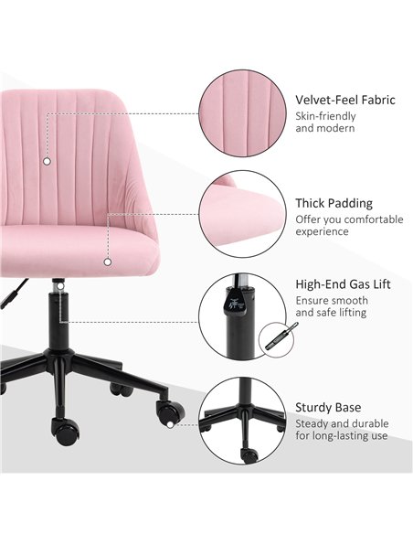 Vinsetto Velvet-Feel Armless Office Chair - Pink - pic 120501 | FastDaddyshop