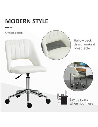 Vinsetto Armless Velvet-Feel Office Chair - Cream White