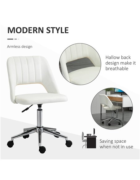 Vinsetto Armless Velvet-Feel Office Chair - Cream White - pic 120508 | FastDaddyshop