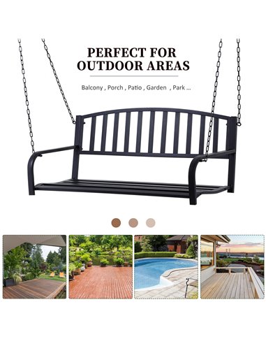 Outsunny Garden Swing Chair Patio Metal 2 Seater Swing Bench Porch Balcony Bench Loveseat Minimalist Style - Black