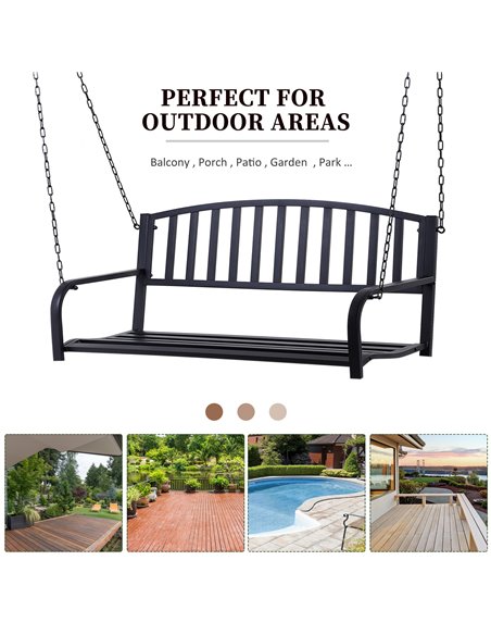 Outsunny Garden Swing Chair Patio Metal 2 Seater Swing Bench Porch Balcony Bench Loveseat Minimalist Style - Black - pic 12051 | FastDaddyshop