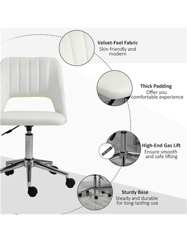 Vinsetto Armless Velvet-Feel Office Chair - Cream White