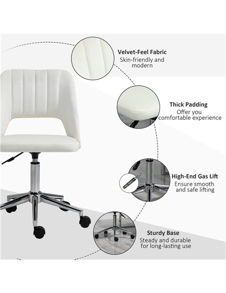 Vinsetto Armless Velvet-Feel Office Chair - Cream White - pic 120510 | FastDaddyshop