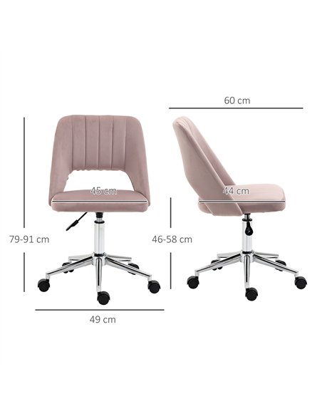 Vinsetto Armless Velvet-Feel Office Chair - Pink - pic 120515 | FastDaddyshop