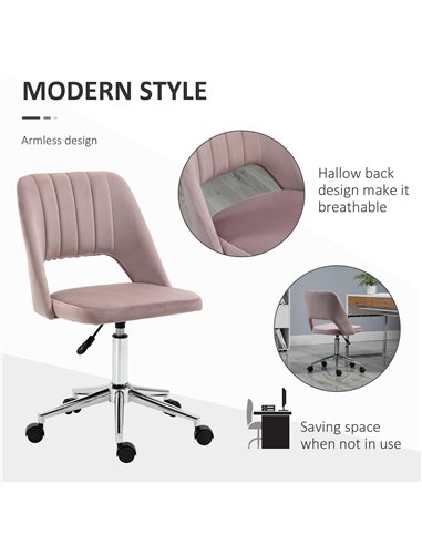 Vinsetto Armless Velvet-Feel Office Chair - Pink