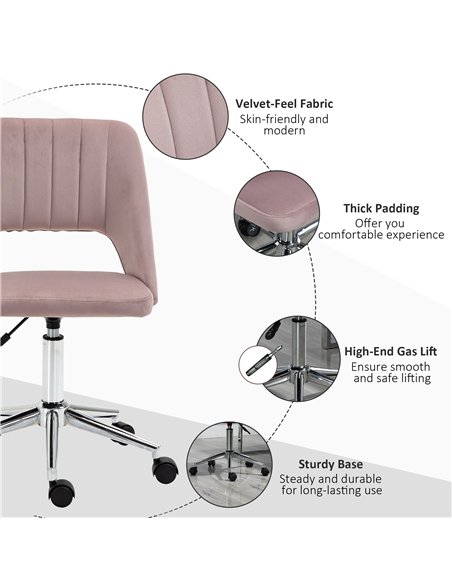 Vinsetto Armless Velvet-Feel Office Chair - Pink - pic 120519 | FastDaddyshop