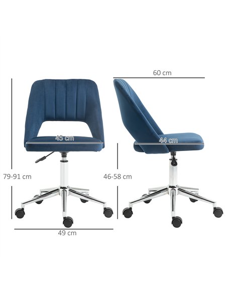 Vinsetto Armless Velvet-Feel Office Chair - Dark Blue - pic 120524 | FastDaddyshop