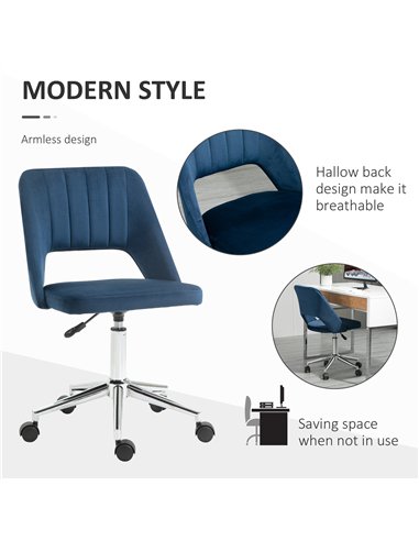 Vinsetto Armless Velvet-Feel Office Chair - Dark Blue