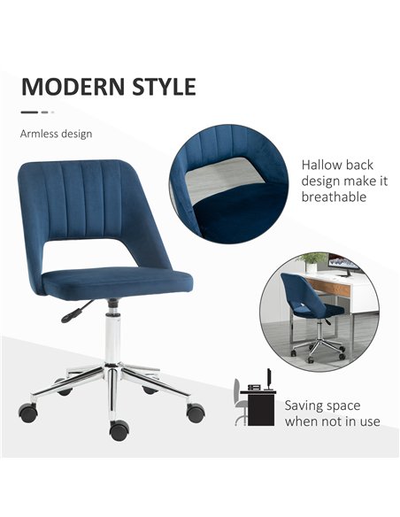 Vinsetto Armless Velvet-Feel Office Chair - Dark Blue - pic 120526 | FastDaddyshop