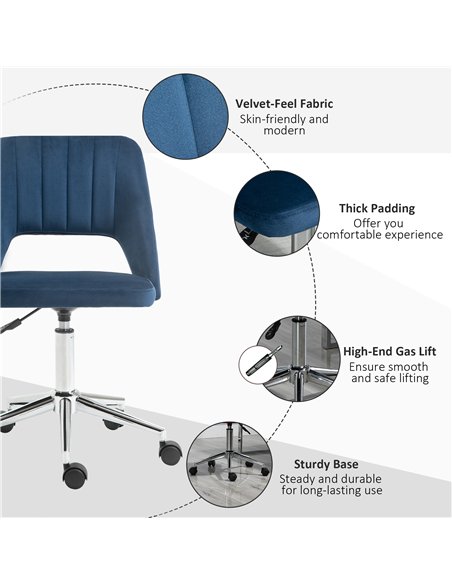 Vinsetto Armless Velvet-Feel Office Chair - Dark Blue - pic 120528 | FastDaddyshop