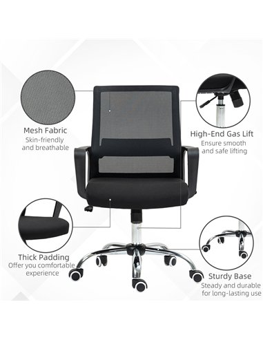 Vinsetto Mesh Back Office Chair, with Wheels - Black