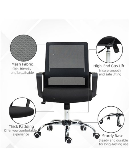 Vinsetto Mesh Back Office Chair, with Wheels - Black - pic 120538 | FastDaddyshop