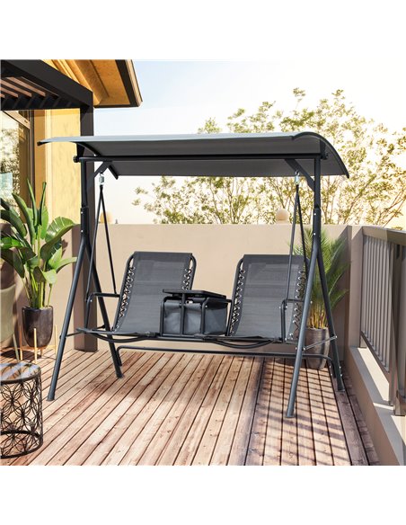 Outsunny 2-Seat Swing Chair with Middle Table, Adjustable Canopy, Sling Seats, Grey - pic 12055 | FastDaddyshop