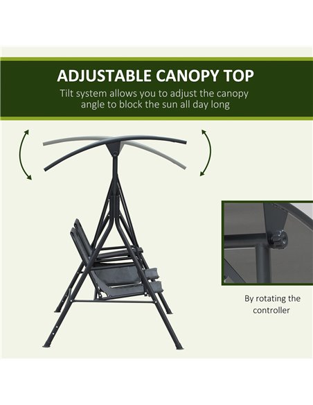 Outsunny 2-Seat Swing Chair with Middle Table, Adjustable Canopy, Sling Seats, Grey - pic 12057 | FastDaddyshop
