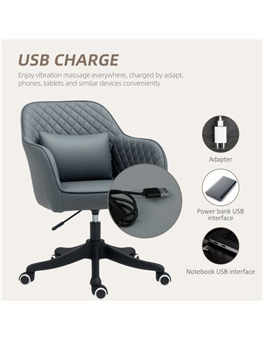 Vinsetto Microfiber Office Chair, Desk Chair, Makeup Vanity Chair with Massage Lumbar Pillow and Rolling Wheels for Bedroom and 