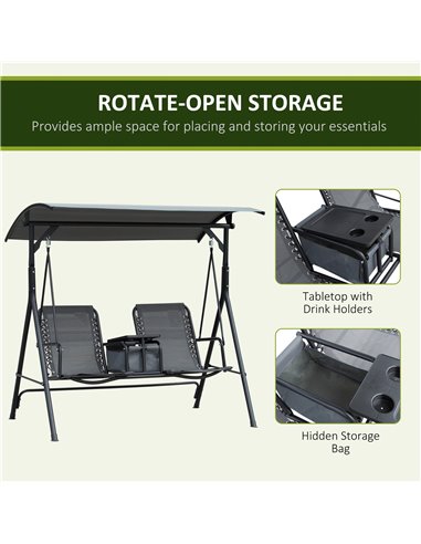 Outsunny 2-Seat Swing Chair with Middle Table, Adjustable Canopy, Sling Seats, Grey