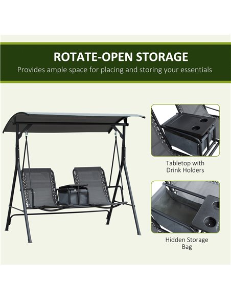 Outsunny 2-Seat Swing Chair with Middle Table, Adjustable Canopy, Sling Seats, Grey - pic 12059 | FastDaddyshop