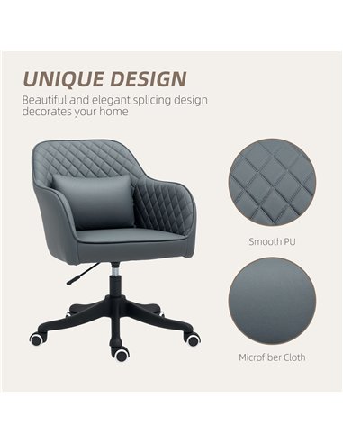 Vinsetto Microfiber Office Chair, Desk Chair, Makeup Vanity Chair with Massage Lumbar Pillow and Rolling Wheels for Bedroom and 