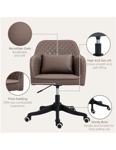 Vinsetto Microfiber Office Chair, Desk Chair, Makeup Vanity Chair with Massage Lumbar Pillow and Rolling Wheels for Bedroom and 