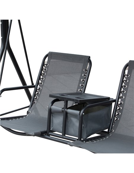 Outsunny 2-Seat Swing Chair with Middle Table, Adjustable Canopy, Sling Seats, Grey - pic 12062 | FastDaddyshop