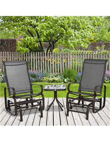 Outsunny 3 piece Outdoor Swing Chair with Tea Table Set, Patio Garden Rocking Furniture