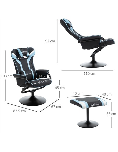 Vinsetto Reclining Chair and Stool Set, Recliner Chair with Headrest, Gaming Chair with Lumbar Support, Pedestal Base for Home O - pic 120632 | FastDaddyshop