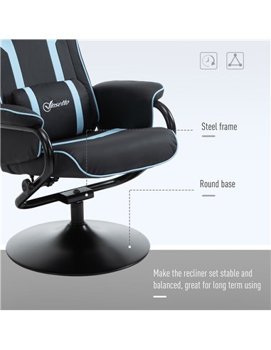 Vinsetto Reclining Chair and Stool Set, Recliner Chair with Headrest, Gaming Chair with Lumbar Support, Pedestal Base for Home O