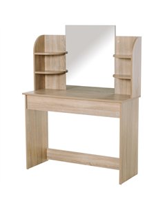 HOMCOM Modern Dressing Table Writing Desk W/ Mirror, Big Drawers, 2-Tier Open Shelf For Home Bedroom Natural