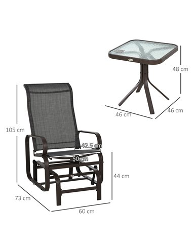 Outsunny 3 piece Outdoor Swing Chair with Tea Table Set, Patio Garden Rocking Furniture