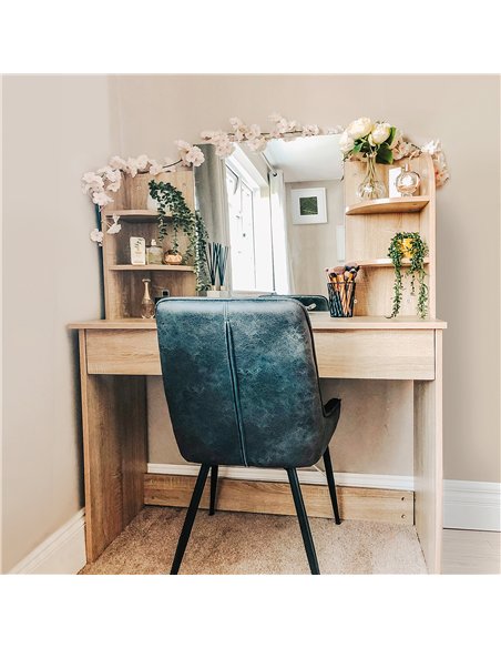 HOMCOM Modern Dressing Table Writing Desk W/ Mirror, Big Drawers, 2-Tier Open Shelf For Home Bedroom Natural - pic 120642 | FastDaddyshop