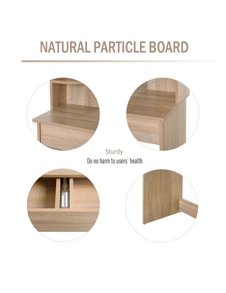 HOMCOM Modern Dressing Table Writing Desk W/ Mirror, Big Drawers, 2-Tier Open Shelf For Home Bedroom Natural - pic 120644 | FastDaddyshop