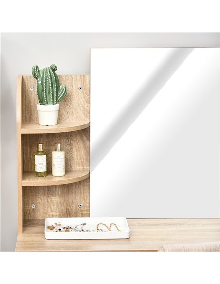 HOMCOM Modern Dressing Table Writing Desk W/ Mirror, Big Drawers, 2-Tier Open Shelf For Home Bedroom Natural - pic 120646 | FastDaddyshop