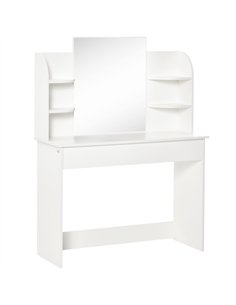 HOMCOM Modern Dressing Table Writing Desk W/ Mirror, Big Drawers, 2-Tier Open Shelf For Home Bedroom White