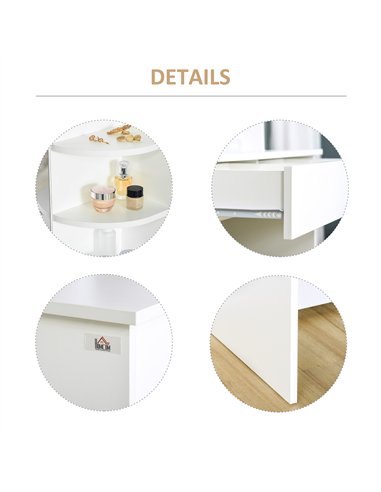 HOMCOM Modern Dressing Table Writing Desk W/ Mirror, Big Drawers, 2-Tier Open Shelf For Home Bedroom White