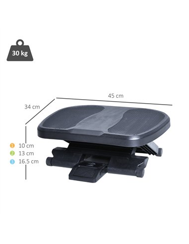HOMCOM 0-30° Three-Height Under-Desk Support Footrest - Black