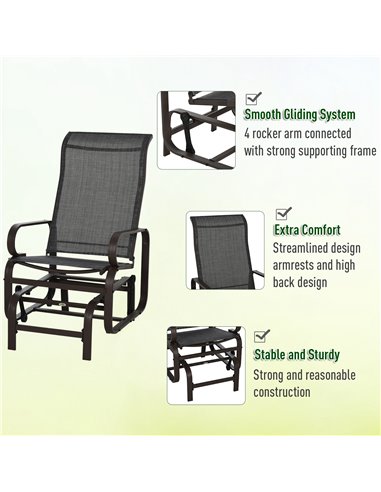 Outsunny 3 piece Outdoor Swing Chair with Tea Table Set, Patio Garden Rocking Furniture