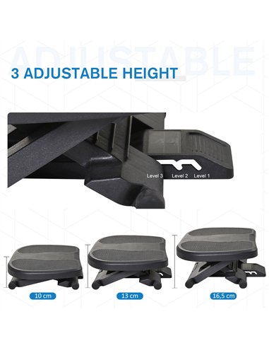 HOMCOM 0-30° Three-Height Under-Desk Support Footrest - Black