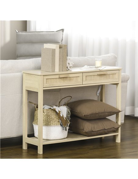 HOMCOM Console Sofa Table Hallway Side Desk with Storage Shelf Drawer for Entryway Living Room Bedroom Natural - pic 120667 | FastDaddyshop