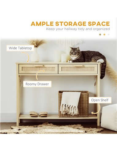 HOMCOM Console Sofa Table Hallway Side Desk with Storage Shelf Drawer for Entryway Living Room Bedroom Natural