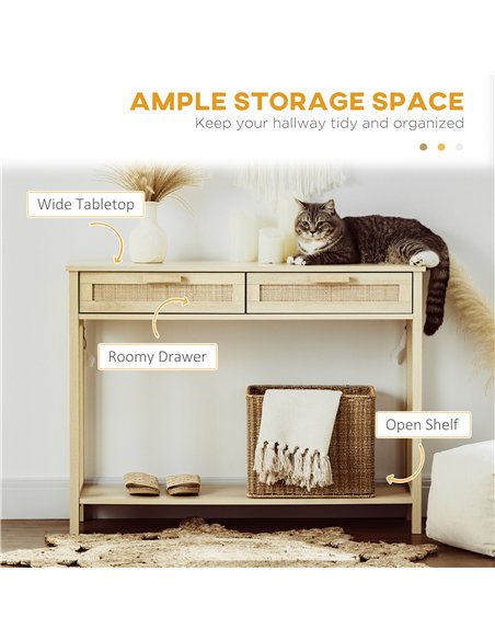 HOMCOM Console Sofa Table Hallway Side Desk with Storage Shelf Drawer for Entryway Living Room Bedroom Natural - pic 120669 | FastDaddyshop